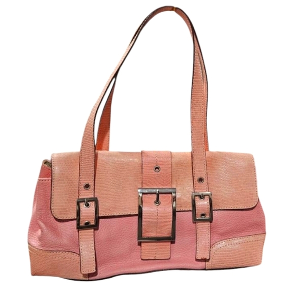Vintage Y2K MAXX NEWYORK leather/lizard Embossed Pastel Pink Buckle Shouder Bag. - Picture 1 of 16